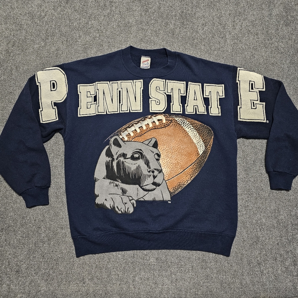 VTG 80s Penn State Nittany Lions NCAA Football Sweatshirt L Spell Out USA RARE